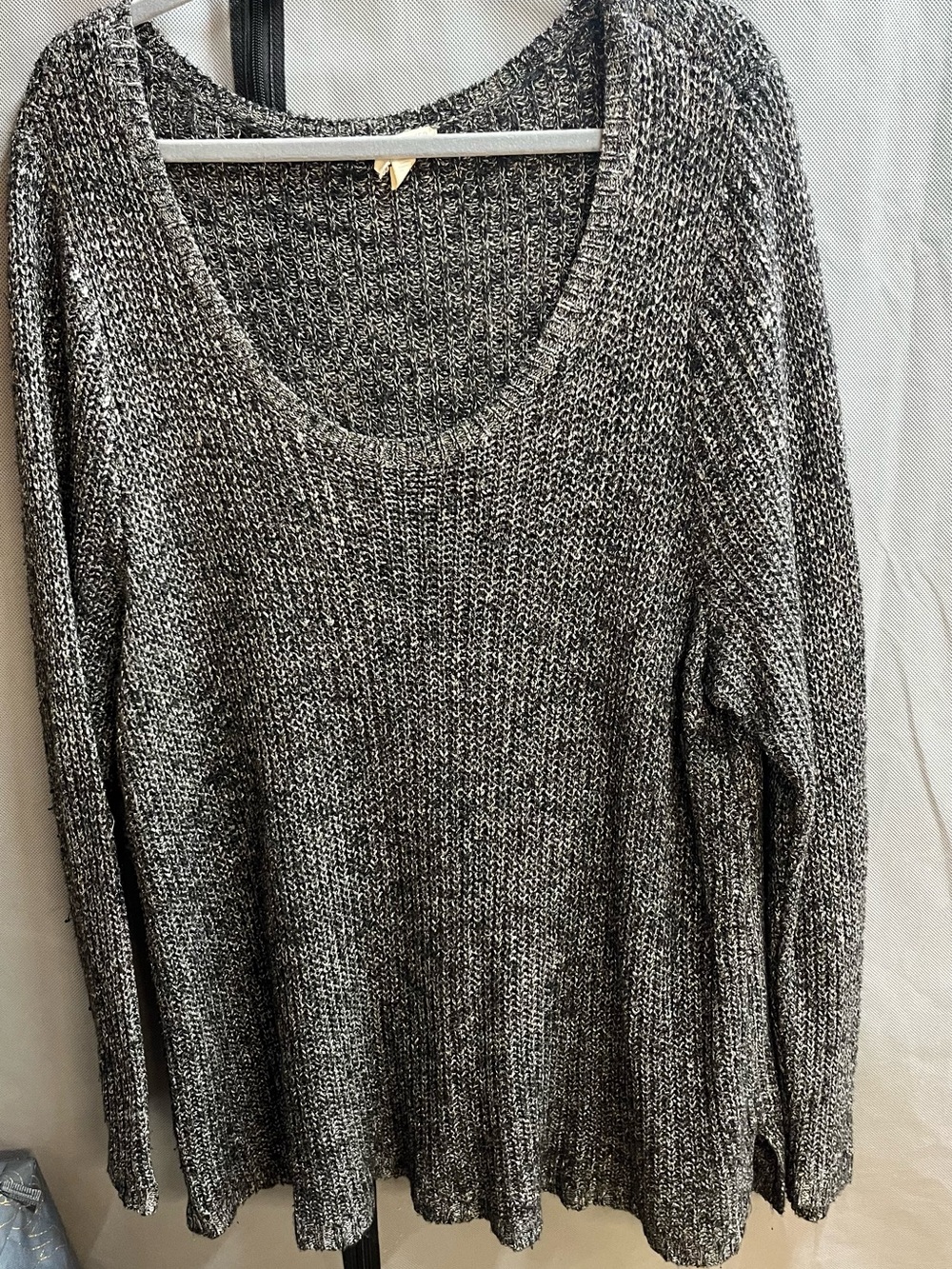 EILEEN FISHER Ash Gray Lt Shimmer Karma Linen Blend Box Scoop Neck Sweater 3X